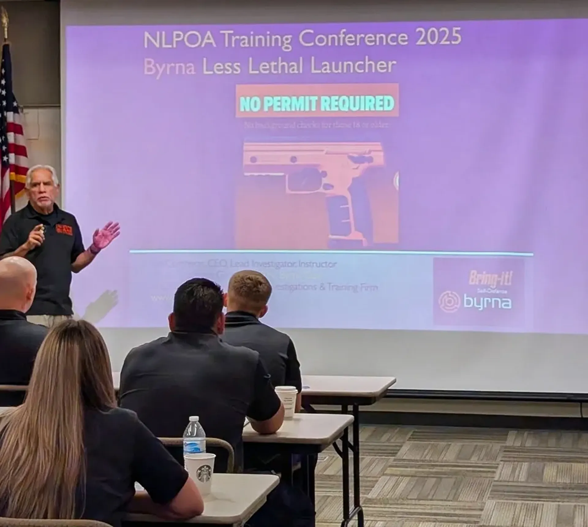 Training presentation on Byrna launcher, 2025 conference.