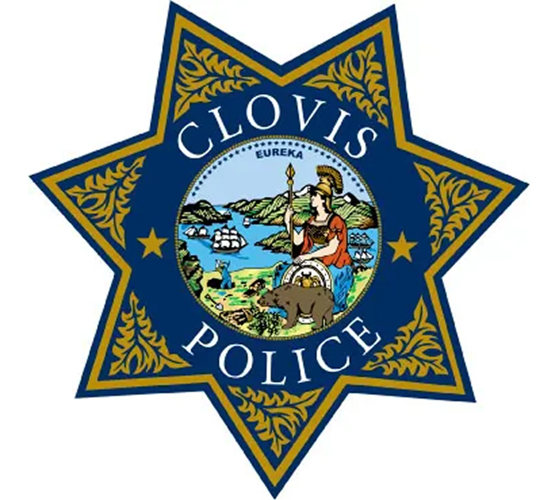 Clovis Police badge featuring California emblem.