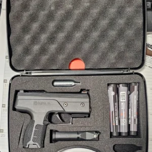 Pistol in a case with accessories.